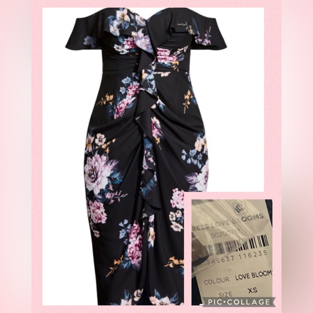 Formal dress city chic love blooms cocktail dress. NWT XS (14) black & floral - Picture 3 of 14